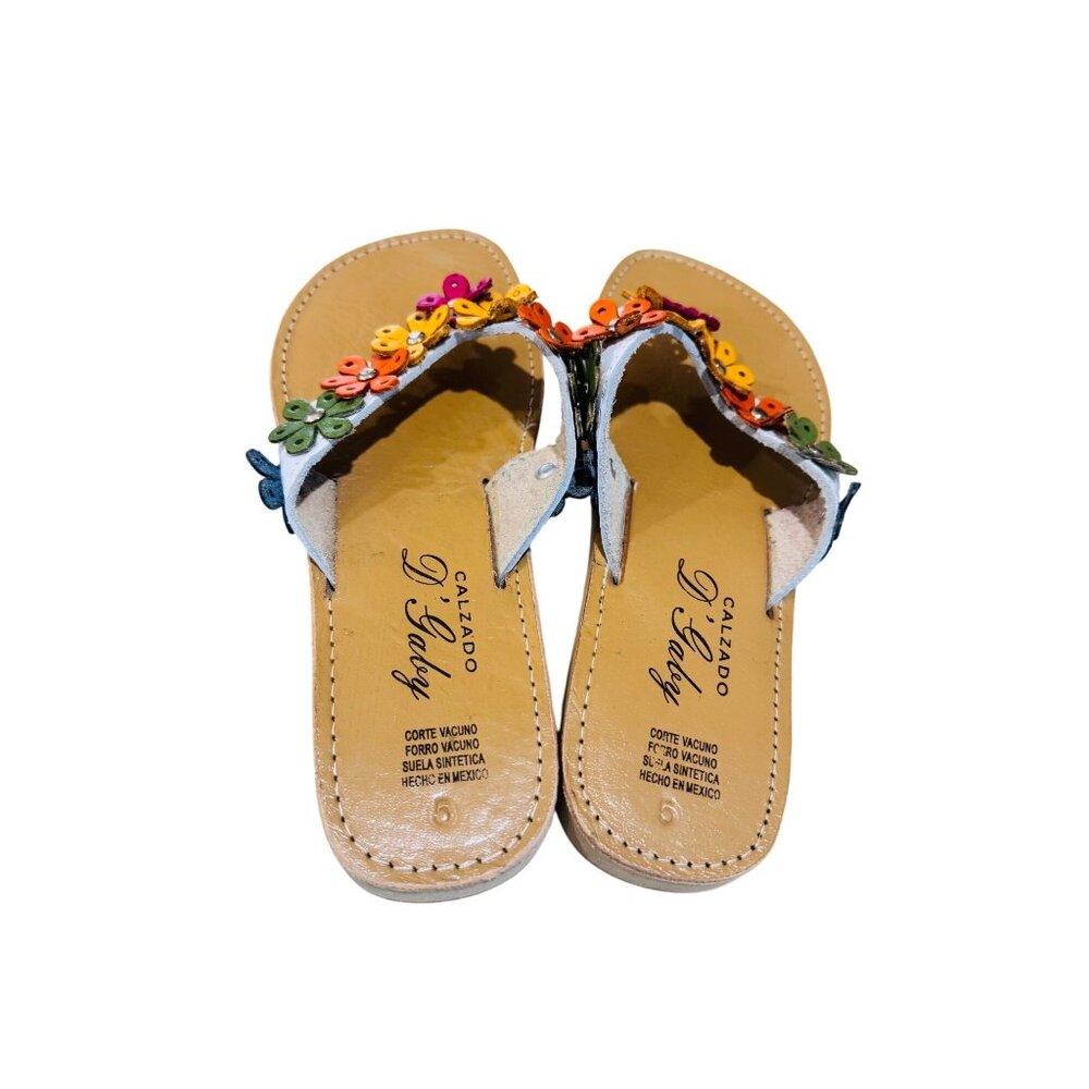 Calzado DGaby Women Leather Sandals US 8 Mexico 5 Multicolor Flower Accents Boho - Picture 10 of 11